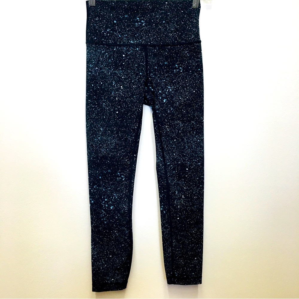 Lululemon Leggings 4 Speckled Print Blue Black Gym Workout Pilates Yoga Sporty